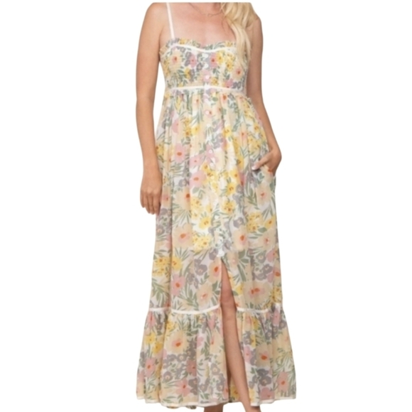 white birch Dresses & Skirts - White Birch Pastel Floral Button Down Maxi Dress Size 1X NWOT